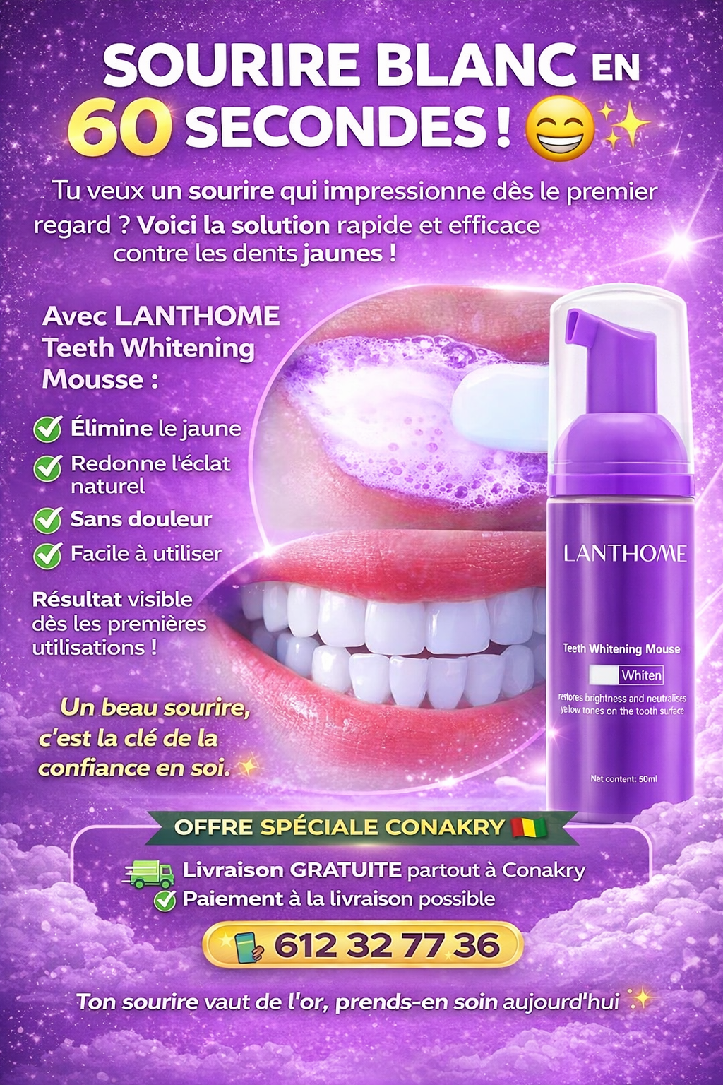 Mousse Blanchissante Dents Lanthome – Sourire Plus Blanc en Quelques Jours