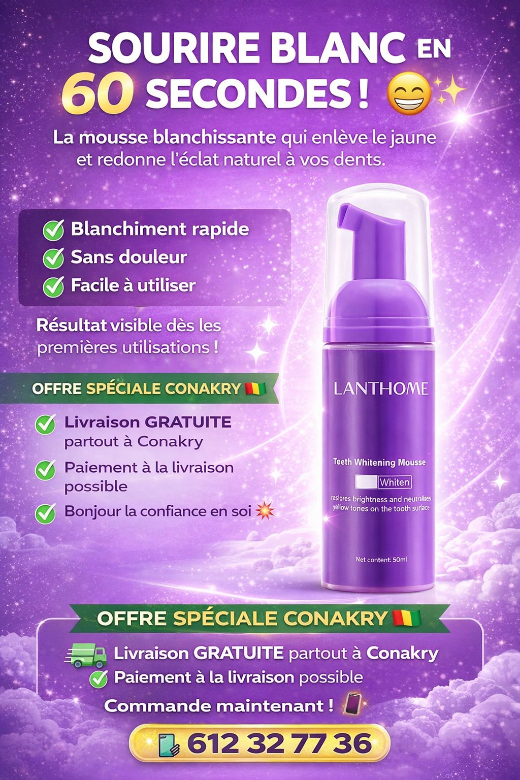 Mousse Blanchissante Dents Lanthome – Sourire Plus Blanc en Quelques Jours